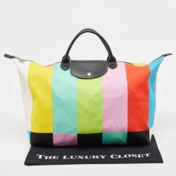 Longchamp x Jeremy Scott Multicolor Striped Fabric Le Pliage Travel Tote