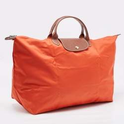 Pre Owned Longchamp Orange Nylon Le Pliage Travel Tote