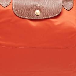 Pre Owned Longchamp Orange Nylon Le Pliage Travel Tote