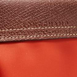 Pre Owned Longchamp Orange Nylon Le Pliage Travel Tote