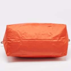 Pre Owned Longchamp Orange Nylon Le Pliage Travel Tote