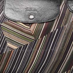 Pre Owned Longchamp Multicolor Printed Fabric and Patent Leather Le Pliage Tote