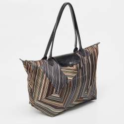 Pre Owned Longchamp Multicolor Printed Fabric and Patent Leather Le Pliage Tote