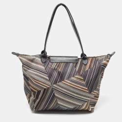 Pre Owned Longchamp Multicolor Printed Fabric and Patent Leather Le Pliage Tote