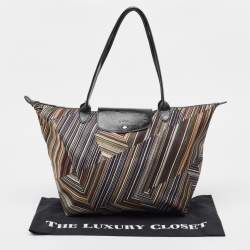 Pre Owned Longchamp Multicolor Printed Fabric and Patent Leather Le Pliage Tote
