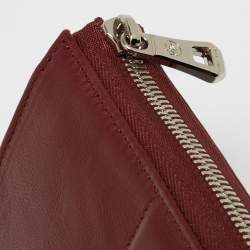 Pre Owned Longchamp Dark Red Cuir Leather Le Pliage Zip Around Wallet