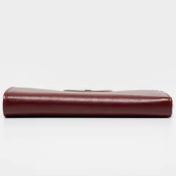 Pre Owned Longchamp Dark Red Cuir Leather Le Pliage Zip Around Wallet