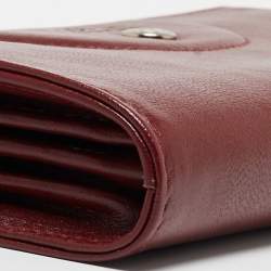 Pre Owned Longchamp Dark Red Cuir Leather Le Pliage Zip Around Wallet