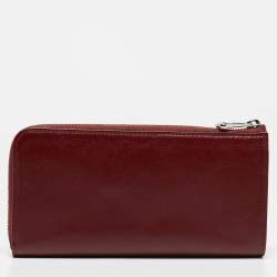 Pre Owned Longchamp Dark Red Cuir Leather Le Pliage Zip Around Wallet
