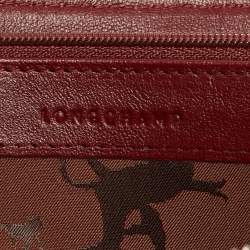 Pre Owned Longchamp Dark Red Cuir Leather Le Pliage Zip Around Wallet