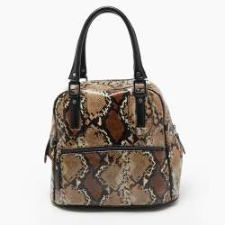 Longchamp Black/Beige Python Embossed Leather Cosmo Satchel
