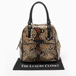 Longchamp Black/Beige Python Embossed Leather Cosmo Satchel