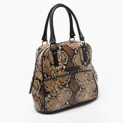 Longchamp Black/Beige Python Embossed Leather Cosmo Satchel