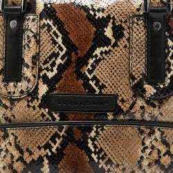 Longchamp Black/Beige Python Embossed Leather Cosmo Satchel