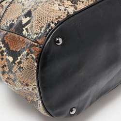 Longchamp Black/Beige Python Embossed Leather Cosmo Satchel