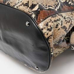 Longchamp Black/Beige Python Embossed Leather Cosmo Satchel