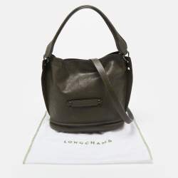 Pre Owned Longchamp Olive Green Leather 3D Bucket Bag
