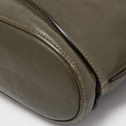 Pre Owned Longchamp Olive Green Leather 3D Bucket Bag