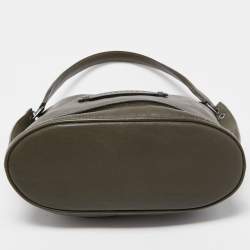 Pre Owned Longchamp Olive Green Leather 3D Bucket Bag
