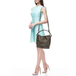 Pre Owned Longchamp Olive Green Leather 3D Bucket Bag