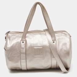 Longchamp Metallic Leather Logo Boston Satchel
