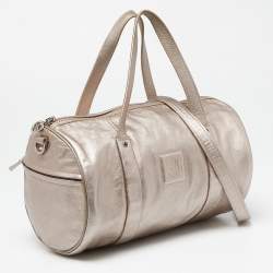 Longchamp Metallic Leather Logo Boston Satchel