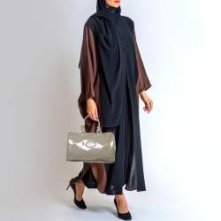 Pre Owned Longchamp Grey Printed Patent Leather Boston Satchel