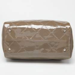 Pre Owned Longchamp Grey Printed Patent Leather Boston Satchel