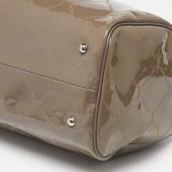 Pre Owned Longchamp Grey Printed Patent Leather Boston Satchel