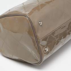 Pre Owned Longchamp Grey Printed Patent Leather Boston Satchel