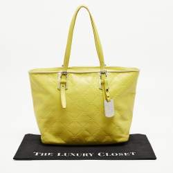 Pre Owned Longchamp Yellow Leather Medium LM Cuir Shopper Tote