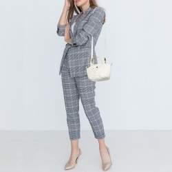 Pre Owned Longchamp White Quilted Leather Mini Le Pilage Neo Tote