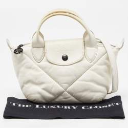 Pre Owned Longchamp White Quilted Leather Mini Le Pilage Neo Tote