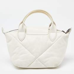 Pre Owned Longchamp White Quilted Leather Mini Le Pilage Neo Tote