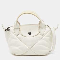 Pre Owned Longchamp White Quilted Leather Mini Le Pilage Neo Tote