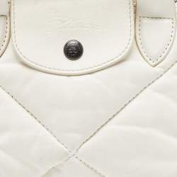 Pre Owned Longchamp White Quilted Leather Mini Le Pilage Neo Tote