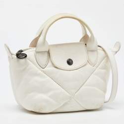 Pre Owned Longchamp White Quilted Leather Mini Le Pilage Neo Tote