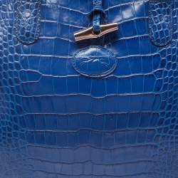 Longchamp Blue Croc Embossed Leather Roseau Tote