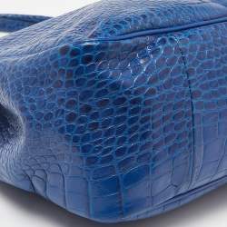 Longchamp Blue Croc Embossed Leather Roseau Tote