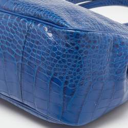 Longchamp Blue Croc Embossed Leather Roseau Tote