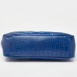 Longchamp Blue Croc Embossed Leather Roseau Tote