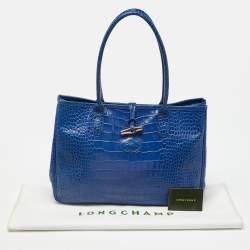Longchamp Blue Croc Embossed Leather Roseau Tote