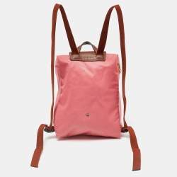 Longchamp Pink/Brown Nylon and Leather Le Pliage Backpack