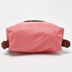 Pre Owned Longchamp Pink/Brown Nylon and Leather Le Pliage Backpack