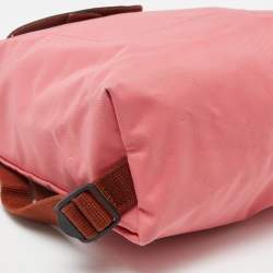 Pre Owned Longchamp Pink/Brown Nylon and Leather Le Pliage Backpack
