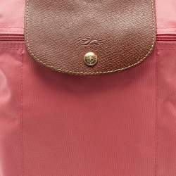 Pre Owned Longchamp Pink/Brown Nylon and Leather Le Pliage Backpack