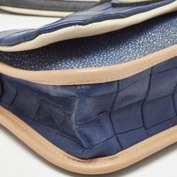 Longchamp Multicolor Stingray and Croc Effect Leather Shoulder Bag