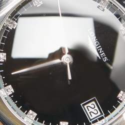 Longines Black Diamond Stainless Steel Leather Equestrian L6.138.4.57.0 Women's Wristwatch 34 mm