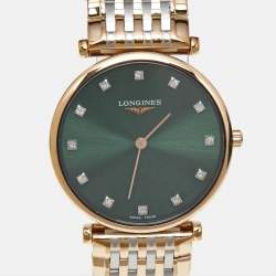 Pre Owned Longines Green Diamond Two-Tone Stainless Steel Grande Classique L4.512.08.7 Women's Wristwatch 29 mm