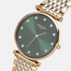 Pre Owned Longines Green Diamond Two-Tone Stainless Steel Grande Classique L4.512.08.7 Women's Wristwatch 29 mm